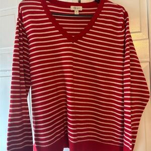 Style & Co. Red and White Striped V-Neck Pullover
